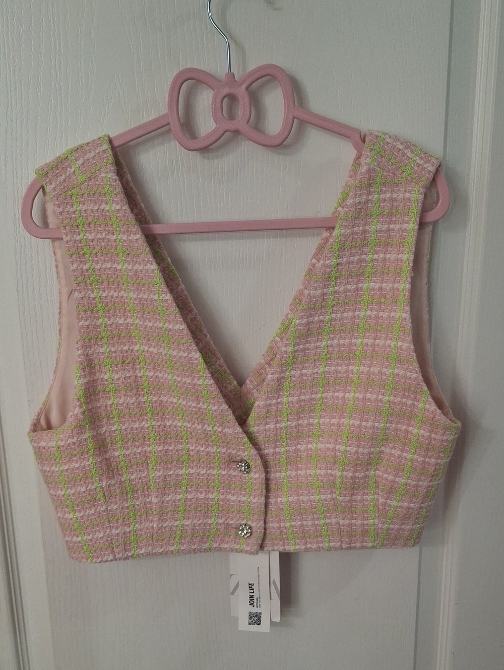 Zara Pink & GreenTweed Crop Vest  NWT  Size L